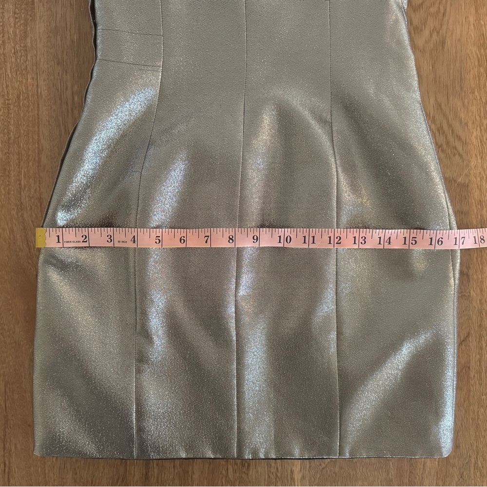 Redemption Gold Lamé Strapless Mini Dress Metallic Shimmer w/ Inner Lining - Picture 9 of 16